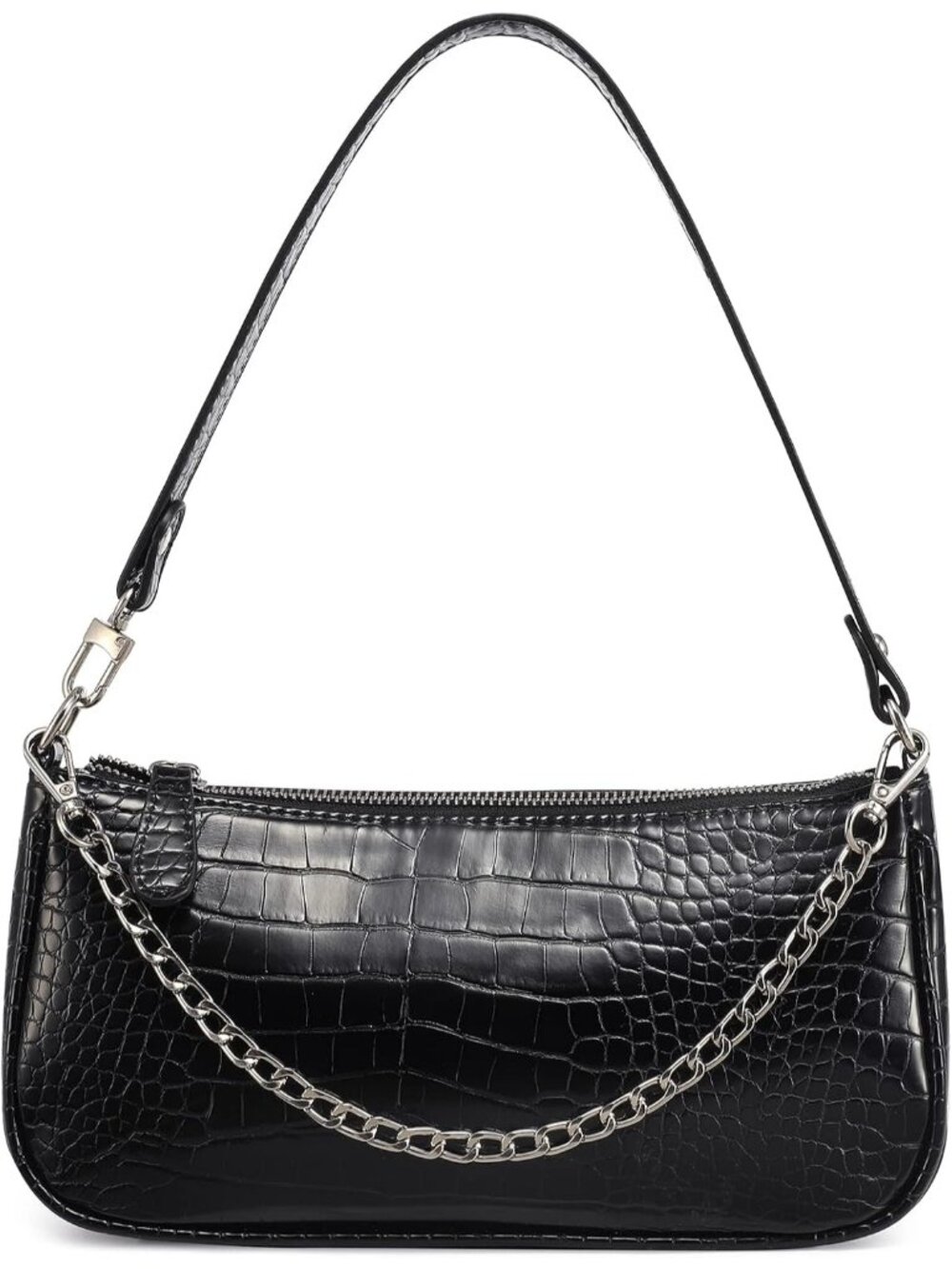 Women’s Black Crocodile Pattern Shoulder Bag Small Chain Handbag Clutch Purse